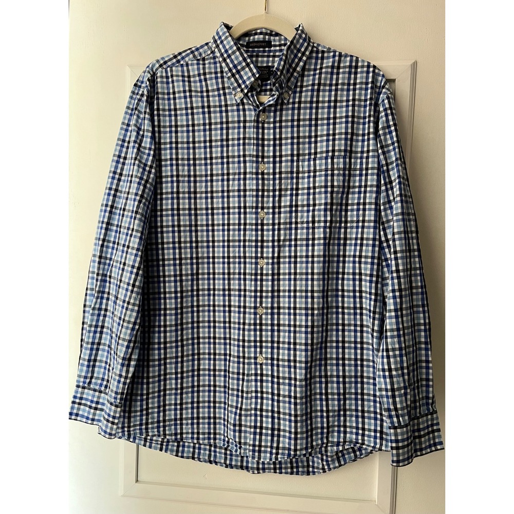 Pendleton Bridgeport Mens Large Blue White Check Button Down Shirt Long Sleeve